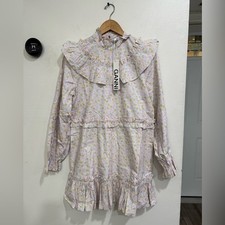 NWT GANNI Ruffled floral-print cotton mini dress In Cherry Blossom SZ 40 US 8/10