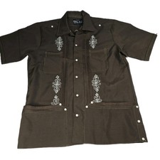Ra-Had Guayabera Vintage Men's Brown Embroidered Cuban Mexican Button Shirt 40 L