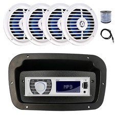 Pyle Marine Radio, Adapter,Spa Bezel, Antenna,Wire, 4x 5.25'' 100W White Speaker