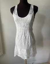 Free People Womens 2 White Floral Lace Scoop Neck Sleeveless Sheath Mini Zip