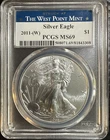 2011-(W) PCGS Silver Eagle MS69 Struck At West Point Label