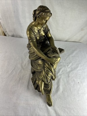 Signed MOREAU BEAUTIFUL YOUNG MAIDEN READING BOOK CLASSICAL BRONZE SCULPTURE