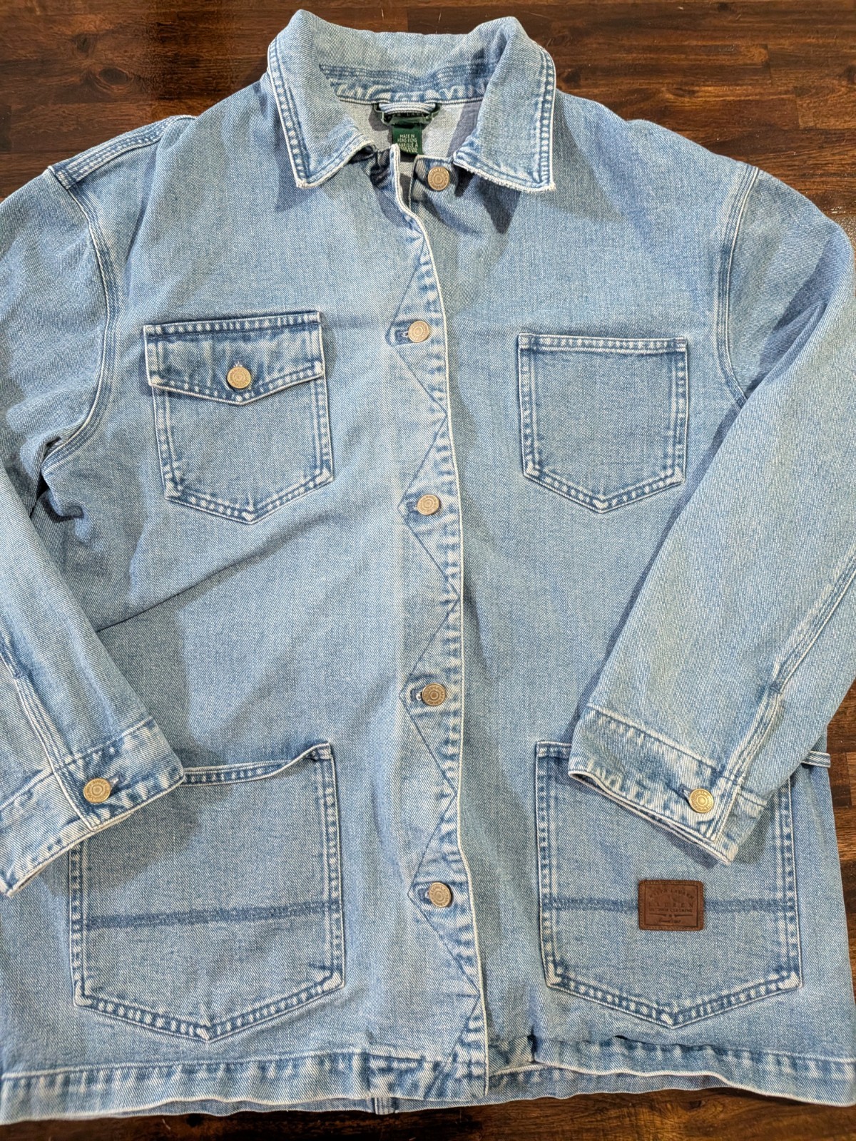 Vintage Lauren Ralph Lauren Denim Jacket Y2K Chore Coat Womens L Light Wash Nice