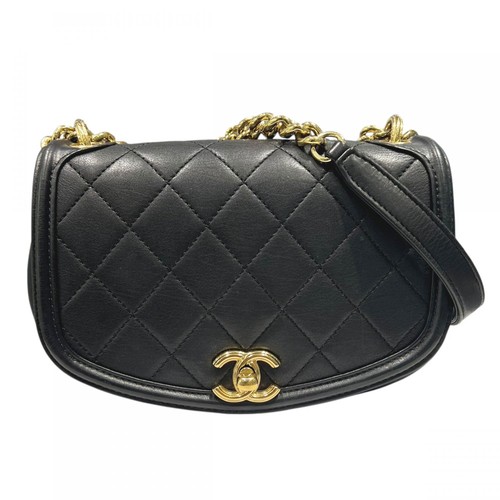 Used CHANEL Matelasse Chain Flap Chain Shoulder Bag Model 28 Lambskin Black Gold