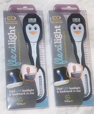NEW! Penquin Flexilight Dual LED Booklight & Bookmark Clip on USB Set of 2
