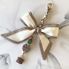 Brown  Ivory Houndstooth Bow Bag Charm