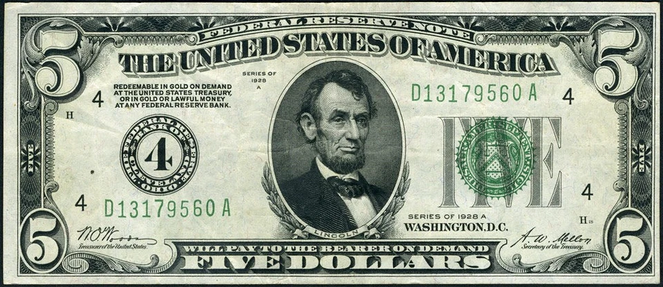 FR. 1951 D $5 1928-A Federal Reserve Note Cleveland D-A Block VF+ - Image 2 of 3