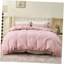 French Linen Duvet Cover Set 68" x 86"- 2 Pieces 1 Comforter Twin Pale Pink
