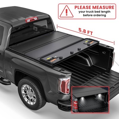 5.8FT Bed Hard Truck Tonneau Cover For 2017-2024 Nissan Titan w/ Led Lamp 4-Fold