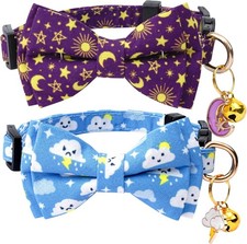 2 Pack Cotton Cat Collar with Bow Tie and Bell for Girl Boy Cats,Cute Pink