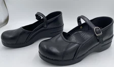 Dansko Bjork Marcella Mary Jane Clogs Womens Size 39 Black Leather Buckle Shoes