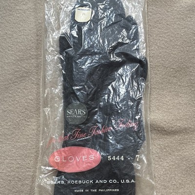 Sears Vintage Navy Double Woven Cotton Wrist Gloves Size 7 MPN 5444