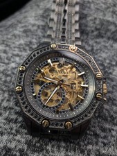 Bulova Men's Automatic Skeleton Dial Watch Black Stainless Bracelet 41mm 50m