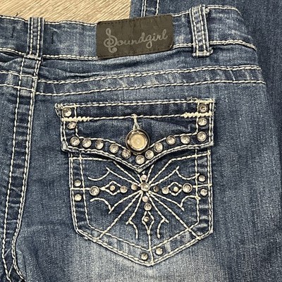 Soundgirl Rhinestone Jeans Women's Size 7 Y2K -style Bling LowRise Bootcut 2000s