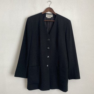Jaeger Wool Black Classic Single Oversize Style Blazer Size UK 14. 80 s/90 s