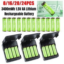 8/16/20/24PCS 3400mWh 1.5V AA Lithium Rechargeable Battery  USB-C Charger Box