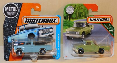 2 x Matchbox '62 NISSAN JUNIOR hellblau + grün PickUp MBX 2017 2018 DVN15 FHJ78