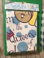 Bardzo duża torba na pranie NOWA "I'm The Queen Of Clean" Motyw dziewczęcy z kieszenią na zamek błyskawiczny