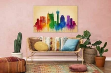 Colourful San Antonio Skyline Landmarks Wall Art Canvas Unframed Print Art