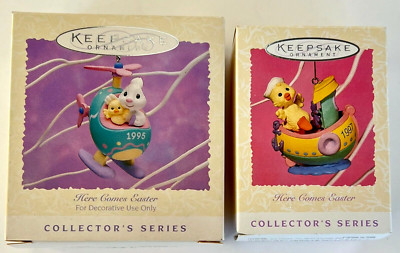 2 NEW Hallmark Spring Ornaments #2 & #4 in Here Comes Easter Series 1995 & 1997