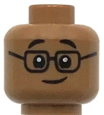 Lego New Medium Nougat Minifigure Head Dual Sided Glasses Eyebrow Raised Tongue