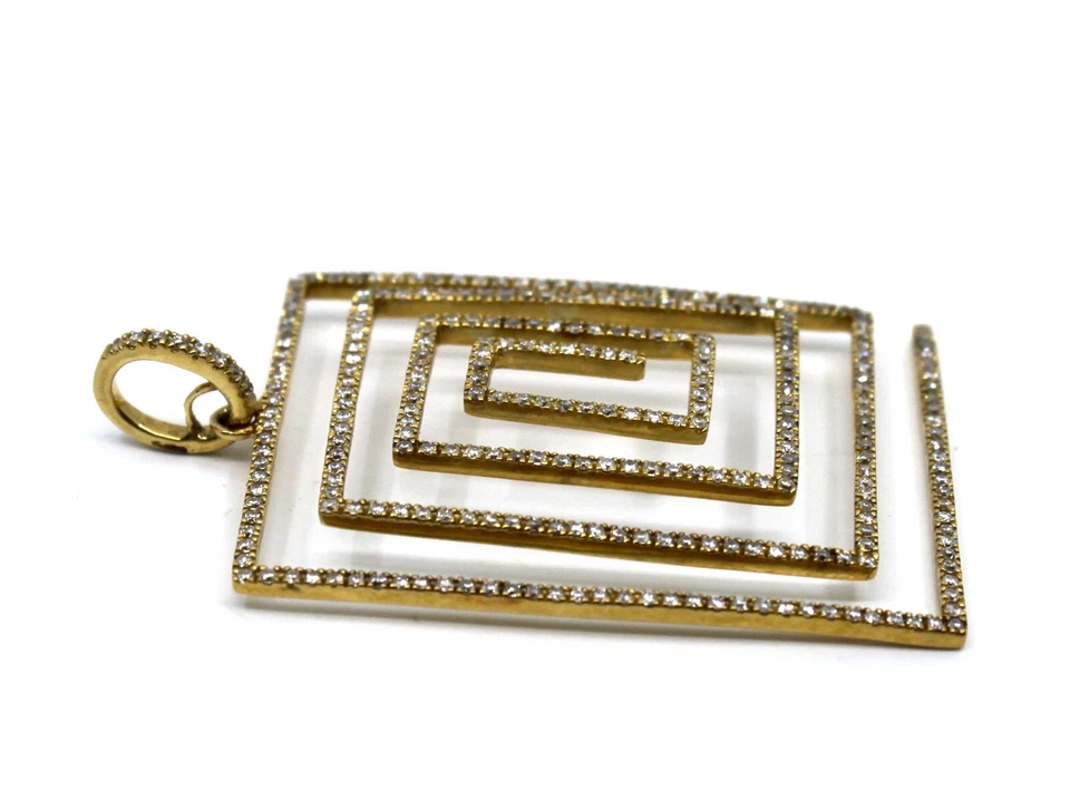 Geometric Swirl Rectangular 0.92 Tcw. Diamond Pendant in 18k Solid Yellow Gold - Image 4 of 4