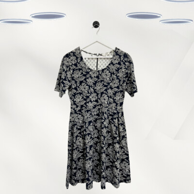 Ex Fat Face Women's Short Sleeve Floral Jersey Dress in Navy
