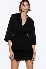 Zara Black Ruched Waist Mini Dress Size L $50