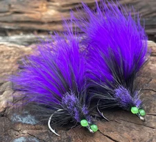 Tarpon Toad Flies 2/0 Hook Black/Purple ( 2 Pack ) Snook Redfish Saltwater Flies