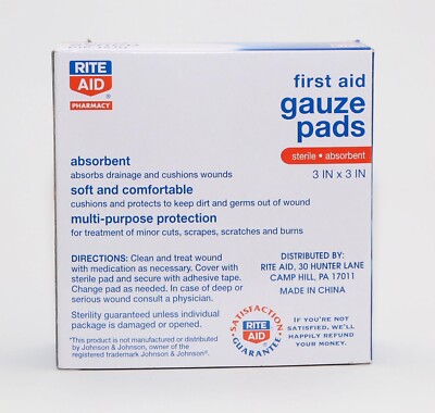 Rite Aid ~ First Aid Gauze Pads ~ 10 Count Medium Sterile Pads ~ 3in X 3in