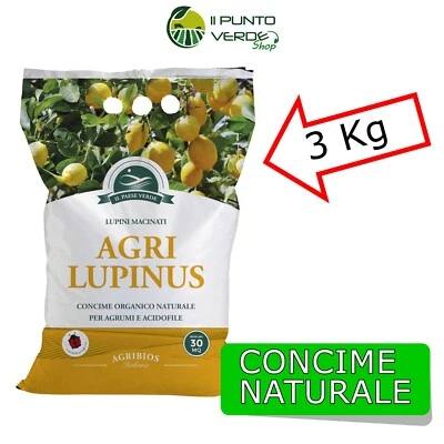 IL PAESE VERDE LUPINI MACINATI 3 Kg fertilizzante concime per AGRUMI E PIANTE ACIDOFILE