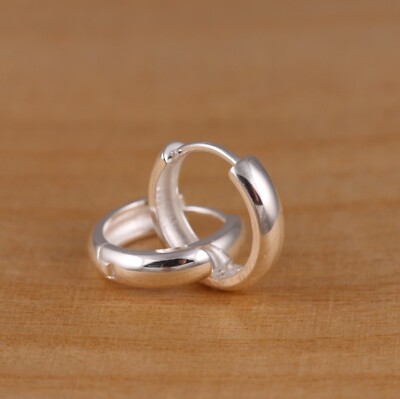 Massive 925 Sterling Silber 16 mm x 4 mm schlichte Huggie Creolen ein Paar verpackt