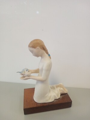 Kneeling Girl With  Bluebird Of Happiness Porcelain Figurine ''By Lois''