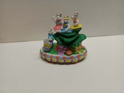 Easter Parade Hand Painted Porcelain Bunnies With Flowers NIB