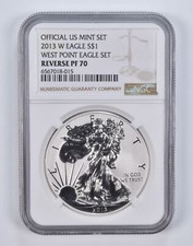 2013-w Pf70 Reverse American Silver Eagle West Point Set Ngc Brown Label