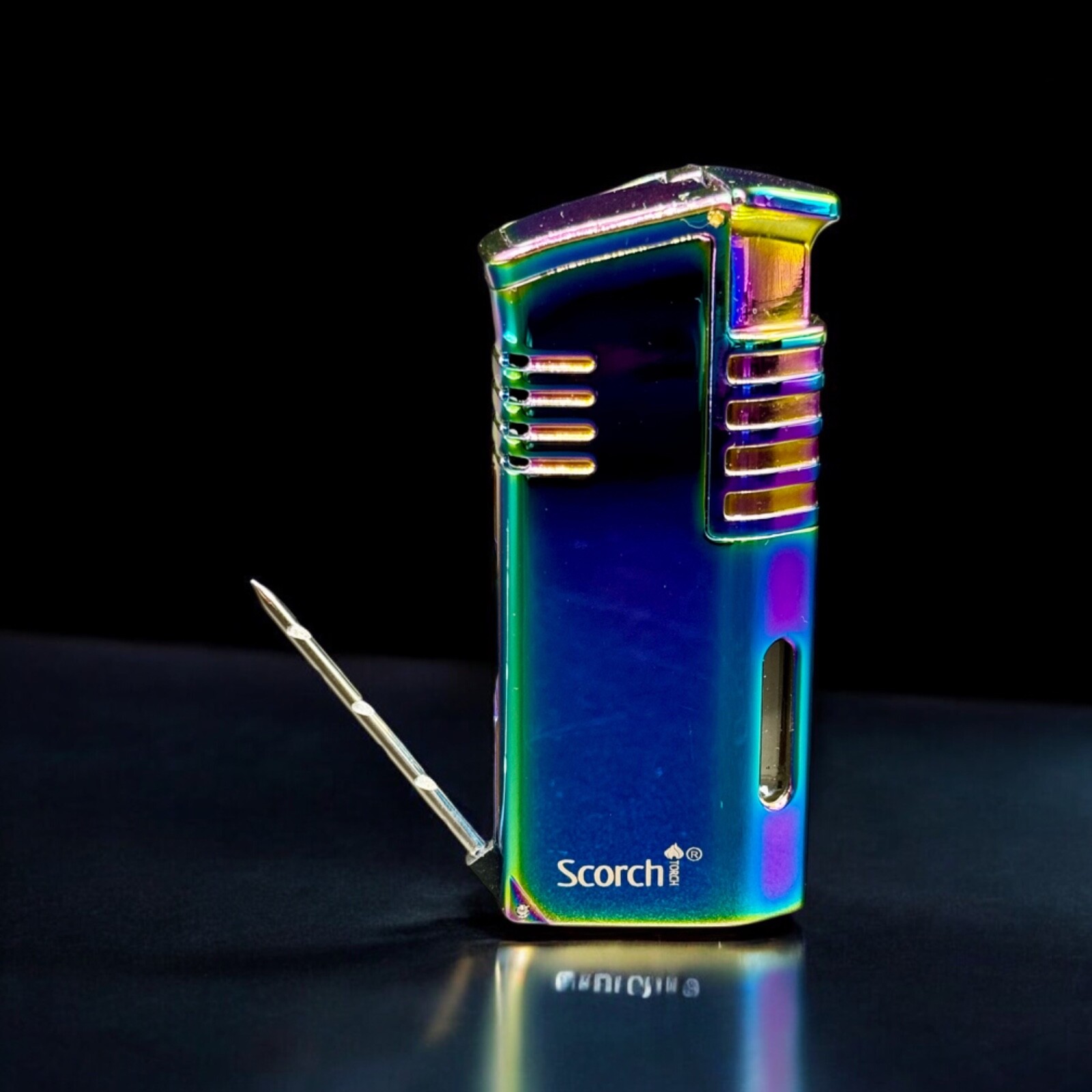 Triple Flame Refillable Windproof Lighter W/ Cigar Punch