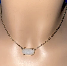 Kendra Scott Signed White Iridescent Star Dust Pendant Necklace Silver-Tone