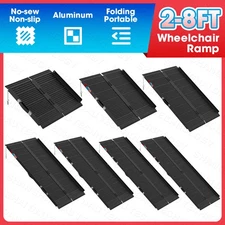 2/3/4/5/6/7/8FT Home Wheelchair Ramp Non-Skid Folding Aluminum Ramps Steps Black