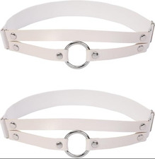 2Pcs Adjustable O-ring Leg Garter Elastic Thigh Garters Belt for Women White
