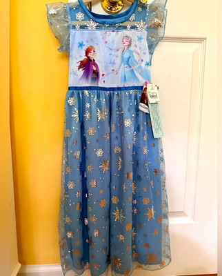 Disney Princess Frozen Elsa Nightgown Gown Pajamas Costume Fantasy New 10/12 L
