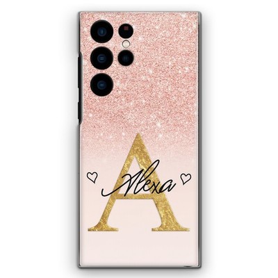 Personalisierte Handyhülle Initiale Samsung S22/S21 Rosa Blumen Marmor Hardcover