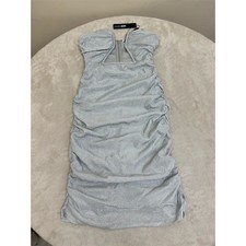 Fashion Nova Dress Womens Size L Silver Glitter Ruched Midi Bodycon Party NWT