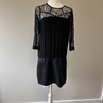 cinq à sept Women s Size 6 Black Dress Lace Silk LBD Little Black Dress Pockets