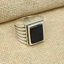 Black Onyx Men's Ring 925 Sterling Silver Handmade Statement Ring Al Size S44