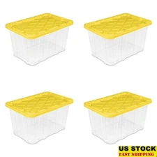 27 Gallon Heavy Duty Storage Box Rugged Clear Plastic Bin W/ Snap-on Lid 4 Pack