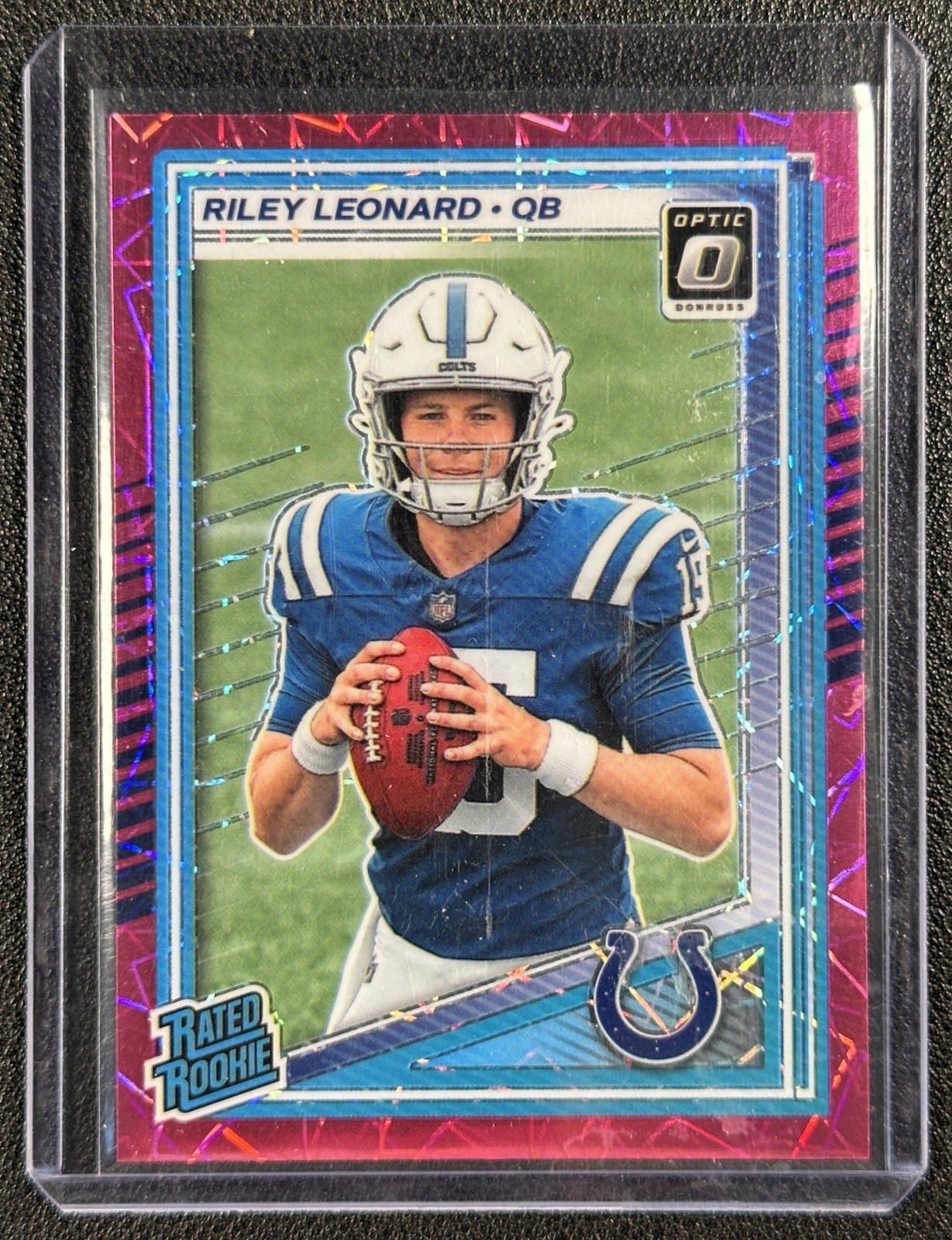 RILEY LEONARD 2025 PANINI DONRUSS OPTIC #255 ROOKIE PINK VELOCITY PRIZM 56/99