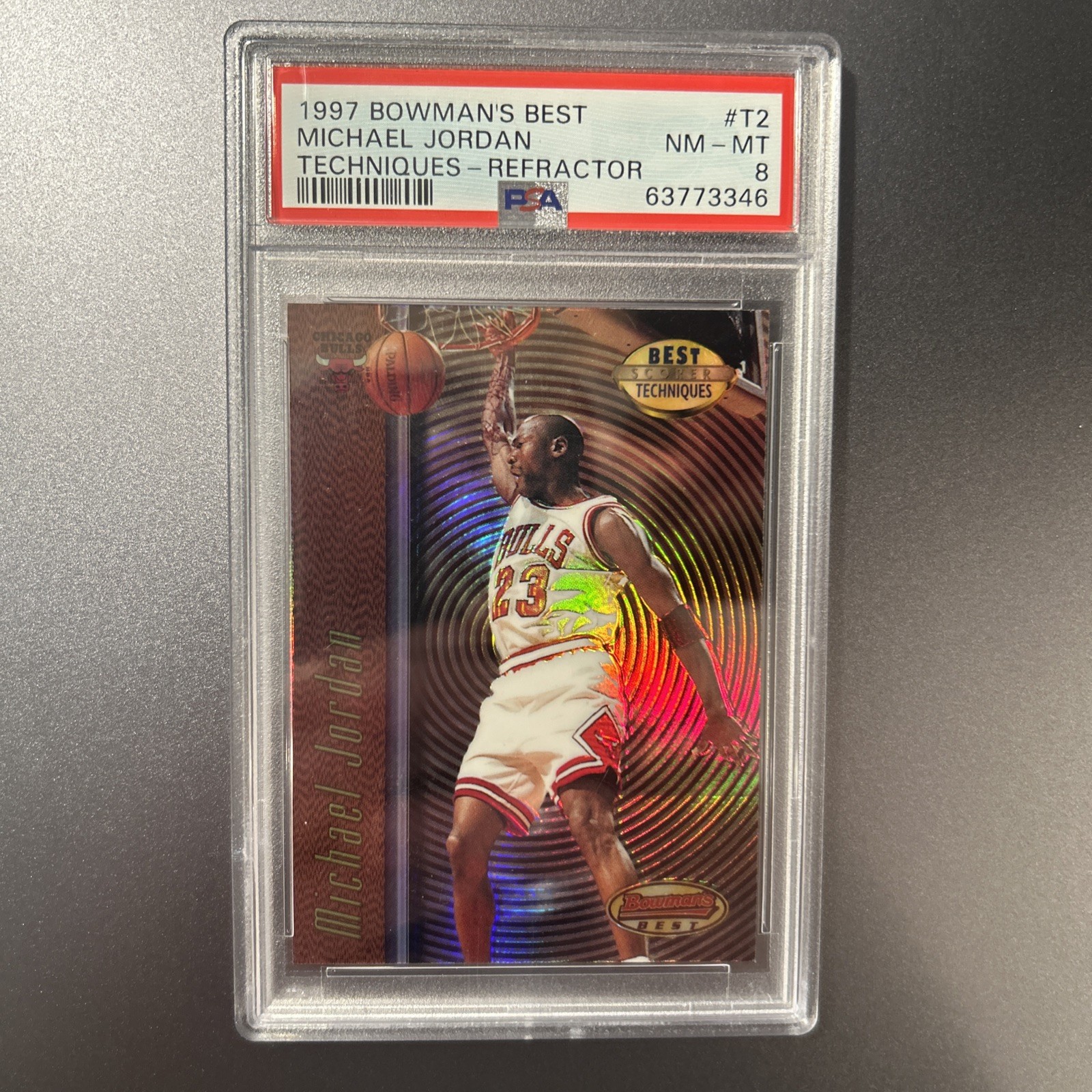 Michael Jordan 1997 Bowman's Best Techniques Refractor PSA 8 NM-MT Bulls #T2