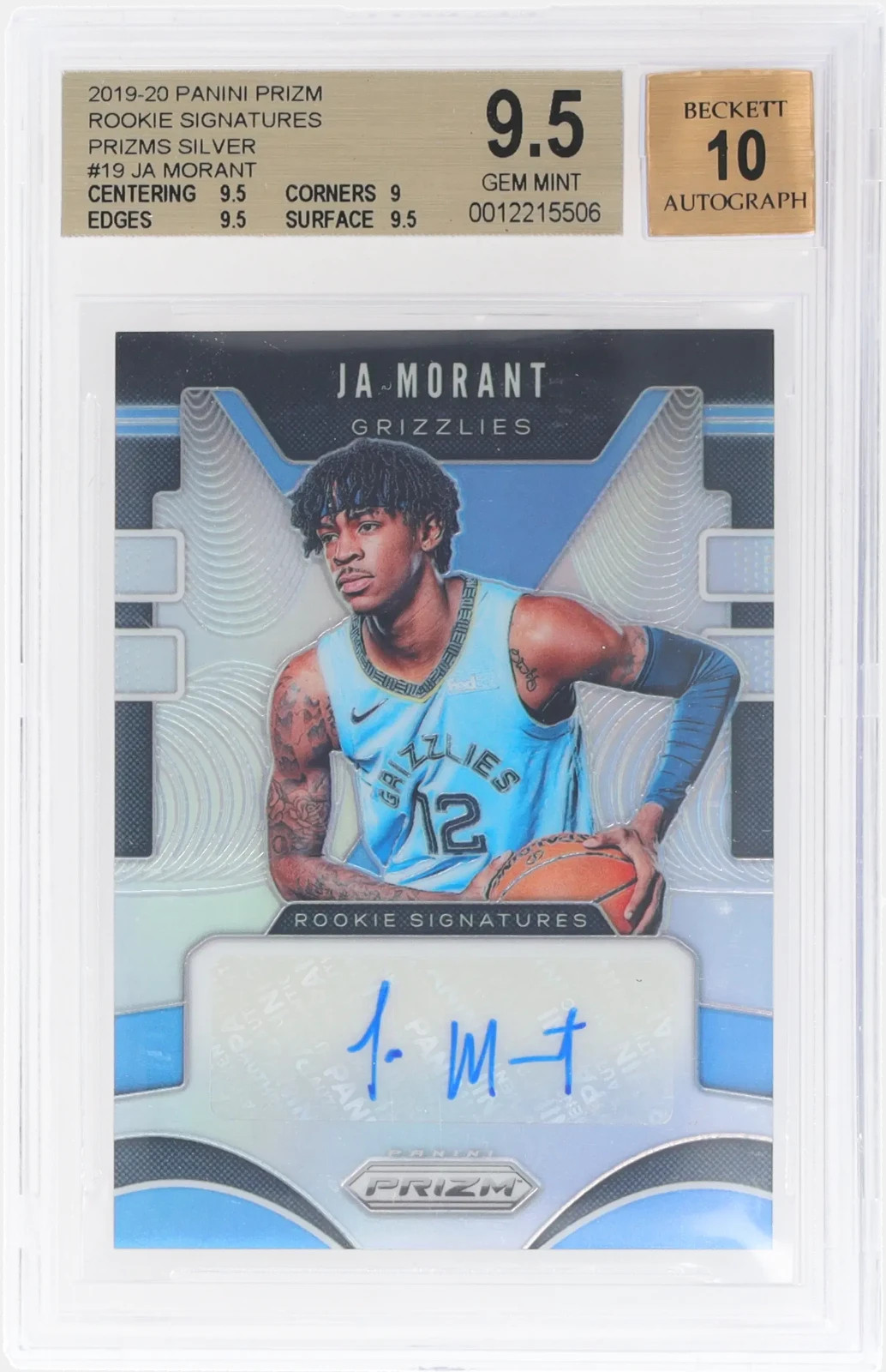 2019-20 Prizm Ja Morant Rookie Signatures Silver Prizm Auto BGS 9.5/10