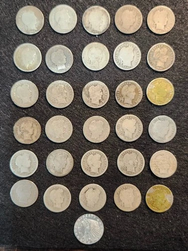 Lot Of 30 Barber Dimes - 90% Silver-Various Dates & Mints + 1/10 Troy oz coin
