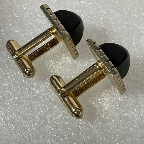 Vintage Schilde Manschettenknöpfe goldfarben schwarzer Stein quadratisches Design 14g - Bild 4 von 13